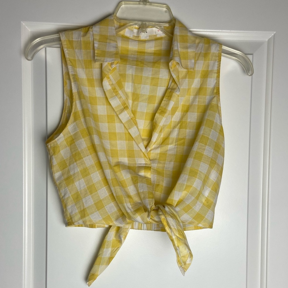 yellow gingham tie crop top